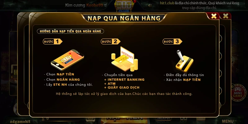 HITCLUB đã đa dạng hóa nhiều hình thức giao dịch nạp tiền